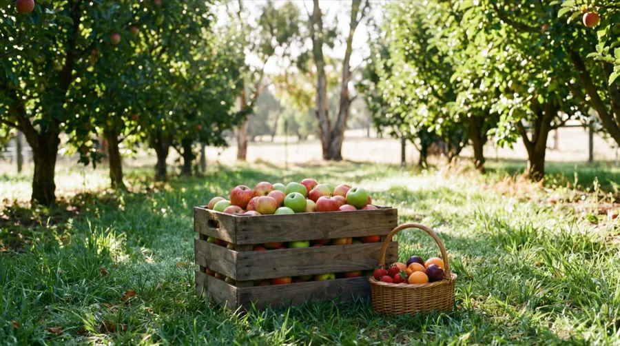 Rows of fruit trees in an orchard in the Great Southern region near Kojonup