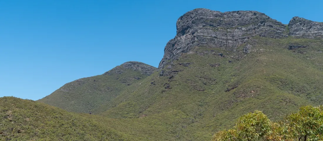 Bluff Knoll rising above green foothills in Stirling Range National Park